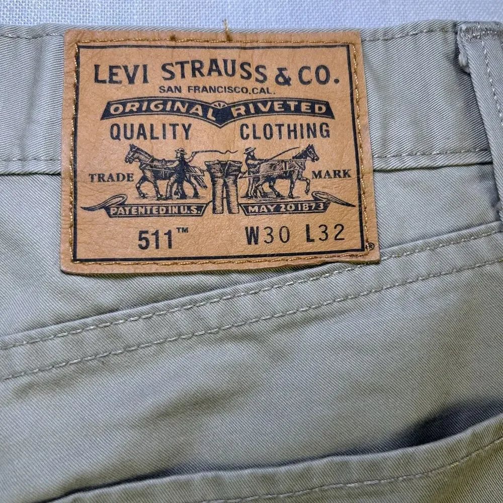 Levi's 511 Regular Tapered Fit Khaki‎ 100% Cotton Casual Pants Men's Size 30x32